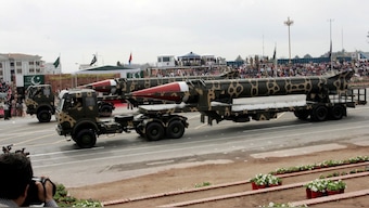 Pakistani military trucks carry the long range nuclear-capable surface-to-surface 'Ghauri' ballistic missile during the National Day parade in Islamabad, Pakistan, March 23, 2005. File Image/Reuters