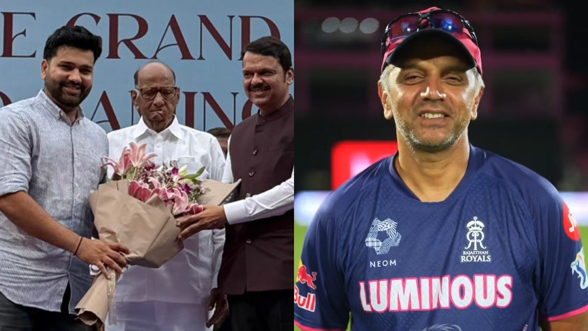 Rahul Dravid sent a heartwarming video message to Rohit Sharma as a stand was named after him at the Wankhede Stadium. Images: MCA/Mumbai Indians
Rahul Dravid sent a heartwarming video message to Rohit Sharma as a stand was named after him at the Wankhede Stadium. Images: MCA/Mumbai Indians