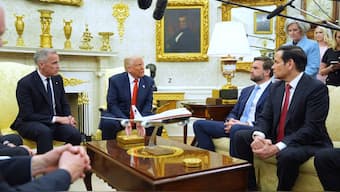 President Donald Trump meets Canadian Prime Minister Mark Carney in the Oval Office of the White House, Tuesday, May 6, 2025, in Washington. (AP Photo)