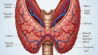 Representational Image- Medical illustration of a butterfly-shaped thyroid gland, highlighting its structure and key anatomical features.  