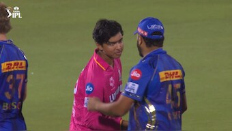 Rohit Sharma shared words of encouragement with Vaibhav Suryavanshi after he was dismissed for a duck. Image: Star Sports 
