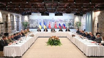 Russian and Ukrainian delegations attend talks at the Dolmabache palace, in Istanbul, Turkey, on Friday. AP File