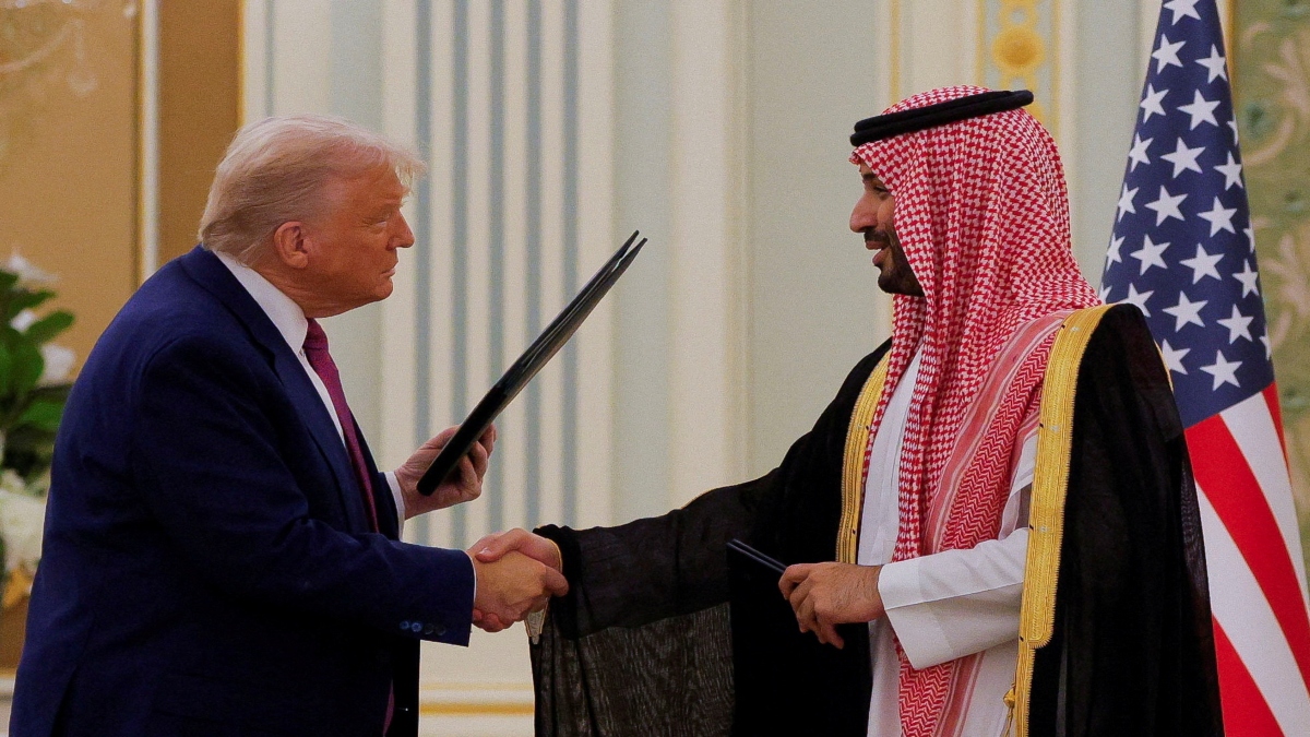 US President Donald Trump and Saudi Crown Prince and Prime Minister Mohammed Bin Salman shake hands during a Memorandum of Understanding (MOU) signing ceremony at the Royal Court in Riyadh, Saudi Arabia, on Tuesday. Reuters US President Donald Trump and Saudi Crown Prince and Prime Minister Mohammed Bin Salman shake hands during a Memorandum of Understanding (MOU) signing ceremony at the Royal Court in Riyadh, Saudi Arabia, on Tuesday. Reuters