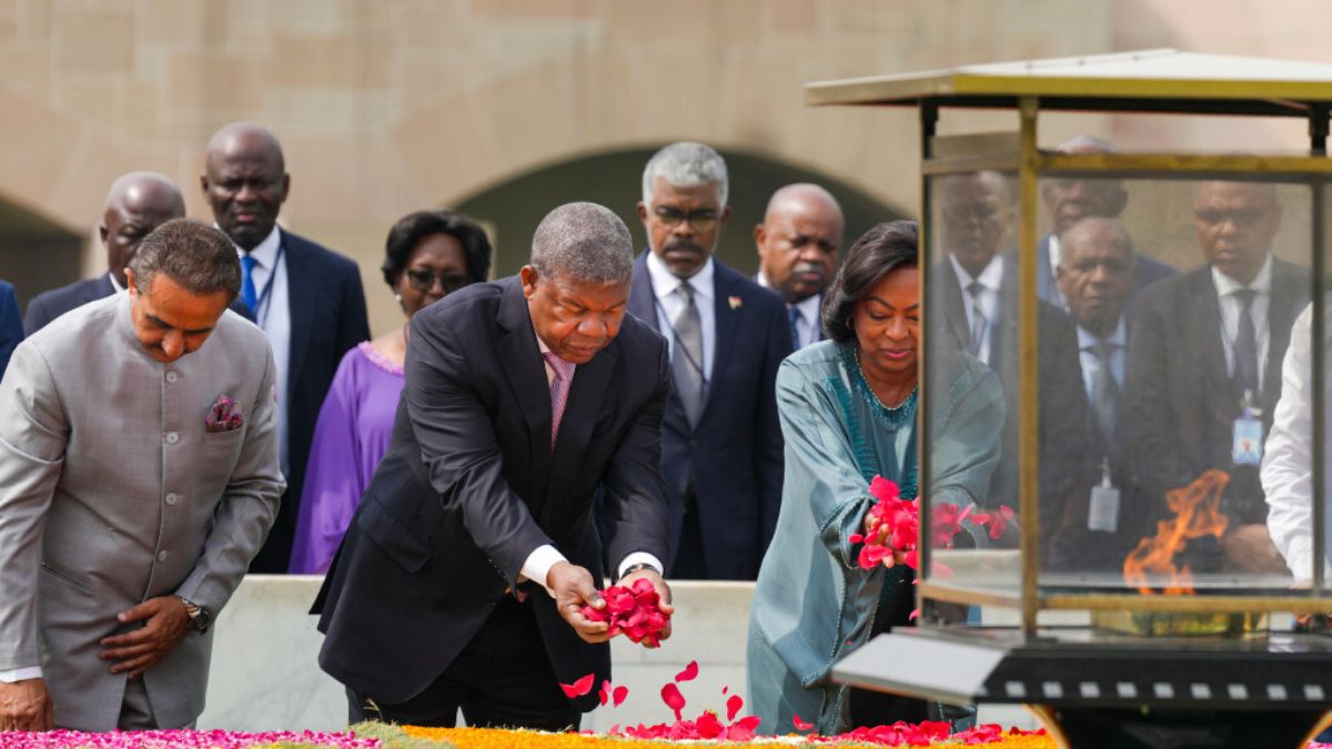 Angolan President Joao Manuel Goncalves Laurenco and his wife Ana Dias Lourenco pay tribute to Mahatma Gandhi, at the Rajghat in New Delhi, Saturday, May 3, 2025. PTI Angolan President Joao Manuel Goncalves Laurenco and his wife Ana Dias Lourenco pay tribute to Mahatma Gandhi, at the Rajghat in New Delhi, Saturday, May 3, 2025. PTI