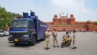  Police personnel stand guard at the Red Fort, amid tight security in the wake of tension between India and Pakistan, in New Delhi, Friday, May 9, 2025. PTI