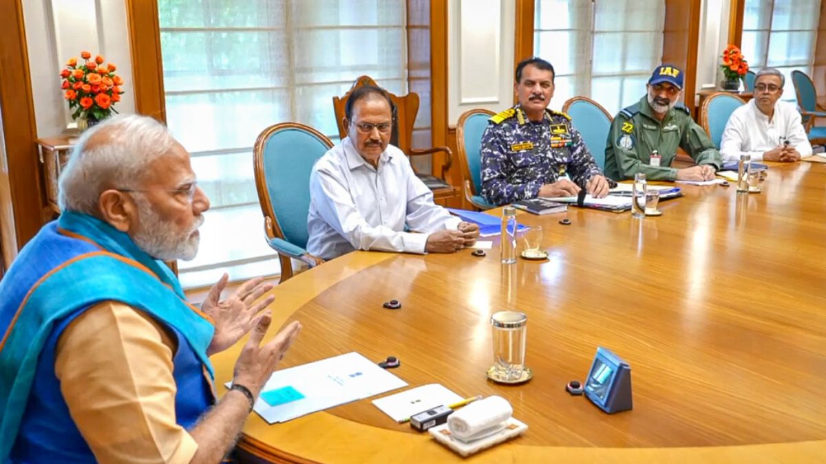 Prime Minister Narendra Modi, National Security Advisor (NSA) Ajit Doval, Chief of the Naval Staff (CNS) Admiral Dinesh K Tripathi, Chief of the Air Staff Air Chief Marshal AP Singh and others during a high level meeting, amid the ongoing military conflict between India and Pakistan, in New Delhi. PTI Prime Minister Narendra Modi, National Security Advisor (NSA) Ajit Doval, Chief of the Naval Staff (CNS) Admiral Dinesh K Tripathi, Chief of the Air Staff Air Chief Marshal AP Singh and others during a high level meeting, amid the ongoing military conflict between India and Pakistan, in New Delhi. PTI