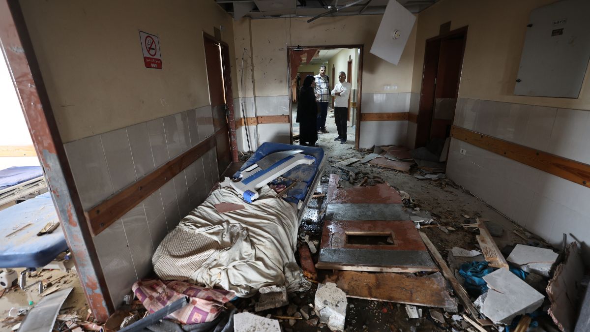 Palestinians inspect the destruction inside Nasser hospital in Khan Yunis in the southern Gaza Strip following an Israeli strike early on May 13, 2025. AFP Palestinians inspect the destruction inside Nasser hospital in Khan Yunis in the southern Gaza Strip following an Israeli strike early on May 13, 2025. AFP