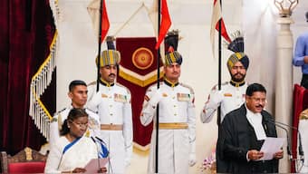 President Droupadi Murmu administers the oath of office to Justice Bhushan Ramkrishna Gavai as the 52nd Chief Justice of India during a ceremony, at Rashtrapati Bhavan in New Delhi, May 14, 2025. PTI