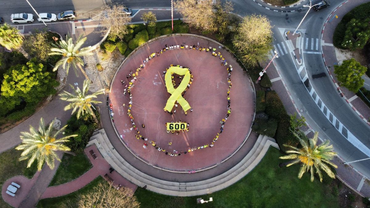 600 days of Gaza war: ‘Save them now,’ Israelis form yellow hostage symbols across the country 600 days of Gaza war: ‘Save them now,’ Israelis form yellow hostage symbols across the country
