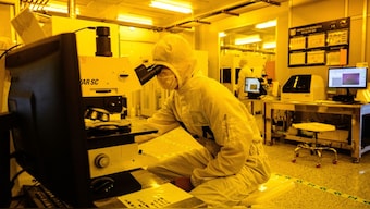 A student measures the thickness of a wafer at the Inter-university Semiconductor Research Center at Seoul National University in Seoul on April 30, 2025. Representational image/AFP