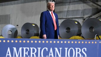 US President Donald Trump arrives to speak during a visit to US Steel - Irvin Works in West Mifflin, Pennsylvania, May 30, 2025, to mark the deal between Nippon Steel and US Steel. AFP