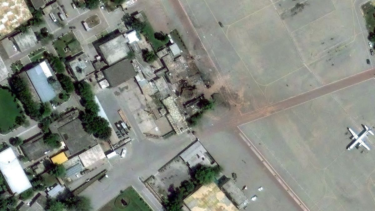 A satellite image shows a view of damaged building at Nur Khan airbase following airstrikes in Rawalpindi. Reuters/File Photo
A satellite image shows a view of damaged building at Nur Khan airbase following airstrikes in Rawalpindi. Reuters/File Photo
