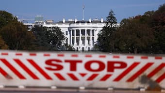 A barricade with the word "Stop" stands in front of the White House, in Washington, DC, US, November 6, 2024. File Image/Reuters