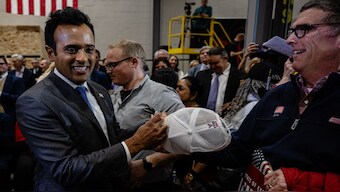 Vivek Ramaswamy signs a TRUTH hat  in Cincinnati, Ohio. Is the Indian-origin businessman-turned-politician going to return to Doge? AFP