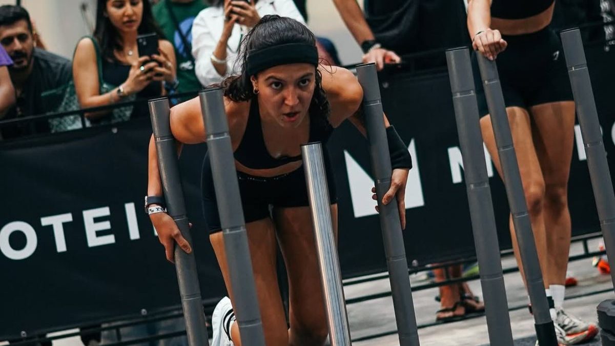 A participant during the Mumb ai leg of the HYROX event. Image: Insta/HYROXIndia A participant during the Mumb ai leg of the HYROX event. Image: Insta/HYROXIndia