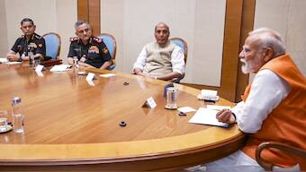 Prime Minister Narendra Modi with Defence Minister Rajnath Singh, CDS General Anil Chauhan and Army Chief General Upendra Dwivedi during a meeting in New Delhi.  PTI