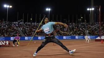 Neeraj Chopra takes a throw during the Doha Diamond League. Image: X/DiamondLeague