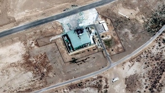 A satellite image shows a view of a damaged structure at Bholari air base following airstrikes in Bholari, Pakistan. Reuters File