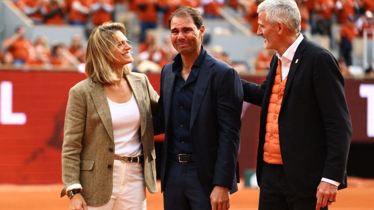 Rafael Nadal couldn't hold back his tears during the tribute ceremony. Image: Reuters Rafael Nadal couldn't hold back his tears during the tribute ceremony. Image: Reuters