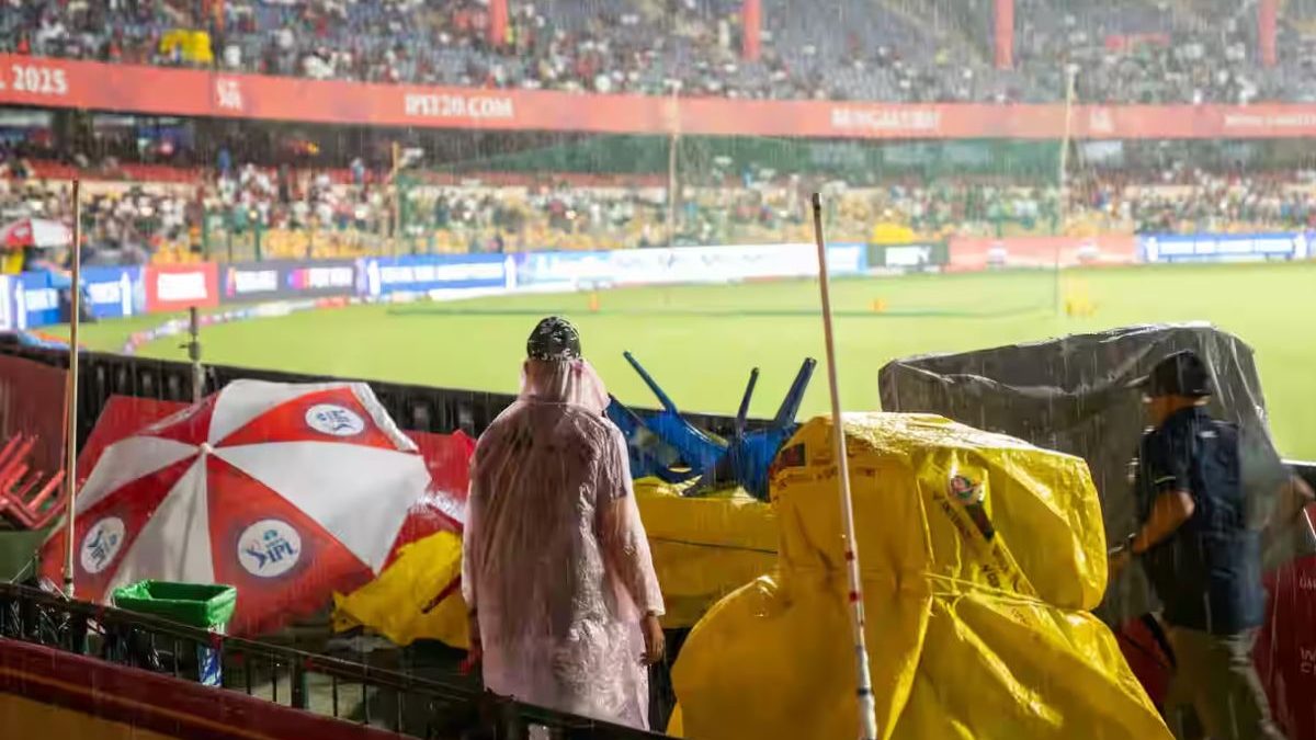 The toss for RCB vs KKR match has been delayed due to heavy rain in Bengaluru. Image: BCCI The toss for RCB vs KKR match has been delayed due to heavy rain in Bengaluru. Image: BCCI