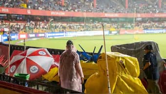 The toss for RCB vs KKR match has been delayed due to heavy rain in Bengaluru. Image: BCCI 