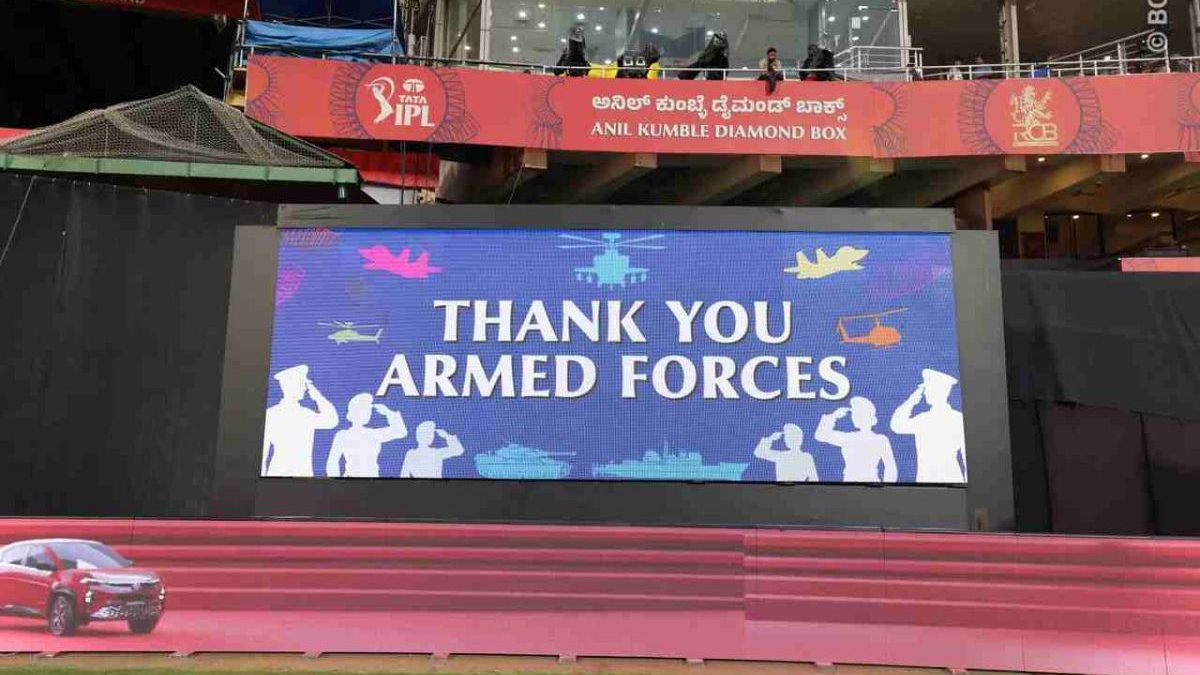 The Indian armed forces were paid tribute during the RCB vs KKR game after the tournament resumed. Image: BCCI The Indian armed forces were paid tribute during the RCB vs KKR game after the tournament resumed. Image: BCCI