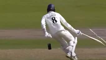 Tom Bailey's mobile phone falls out of his pocket mid-run. Image: LancsTV/YouTube