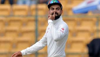Virat Kohli shushing the Aussie dressing room during a Test match. Image: AFP