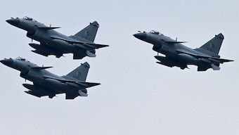 Pakistan Air Force J-10C fighter jets perform at a rehearsal ahead of Pakistan's national day parade in Islamabad. Used for representational purposes | File image/AFP