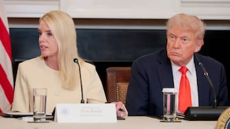 Attorney General Pam Bondi and President Trump at a roundtable at the White House on June 5. AFP