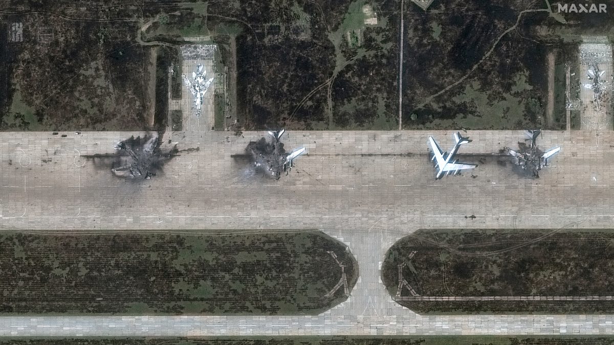 A satellite image shows destroyed TU 95 aircrafts in the aftermath of a drone strike at the Belaya air base, Irkutsk region, Russia. File image/ Reuters A satellite image shows destroyed TU 95 aircrafts in the aftermath of a drone strike at the Belaya air base, Irkutsk region, Russia. File image/ Reuters