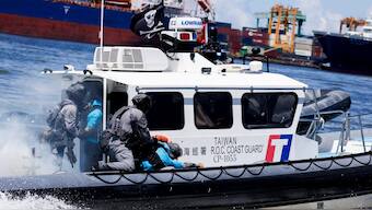 Taiwan’s coast guard conducts its annual drill in southern Taiwan, simulating the seizure of a ferry by 'international terrorists’, in collaboration with Taiwan's military to board and take back control of the boat and evacuate casualties, in Kaohsiung, Taiwan. Reuters