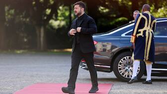 This was Zelenskyy’s first time wearing a suit at a Nato summit. Reuters

