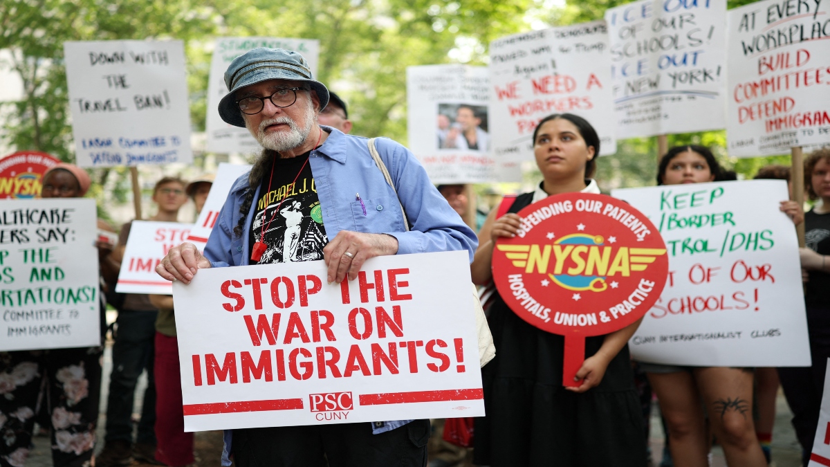 People gather to protest against the war on immigrants in New York City on June 6, 2025. AFP People gather to protest against the war on immigrants in New York City on June 6, 2025. AFP
