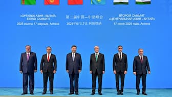 In this handout photograph taken and released by Kazakhstan's Presidential Press Service on June 17, 2025, (L-R) Tajikistan's President Emomali Rahmon, Kyrgyzstan's President Sadyr Japarov, China's President Xi Jinping, Kazakhstans President Kassym-Jomart Tokayev, Turkmenistan's President Serdar Berdimuhamedow and Uzbekistan's President Shavkat Mirziyoyev pose for a photo during the China Central Asia Summit in Astana. AFP