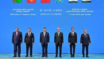 In this handout photograph taken and released by Kazakhstan's Presidential Press Service on June 17, 2025, (L-R) Tajikistan's President Emomali Rahmon, Kyrgyzstan's President Sadyr Japarov, China's President Xi Jinping, Kazakhstans President Kassym-Jomart Tokayev, Turkmenistan's President Serdar Berdimuhamedow and Uzbekistan's President Shavkat Mirziyoyev pose for a photo during the China Central Asia Summit in Astana. AFP
