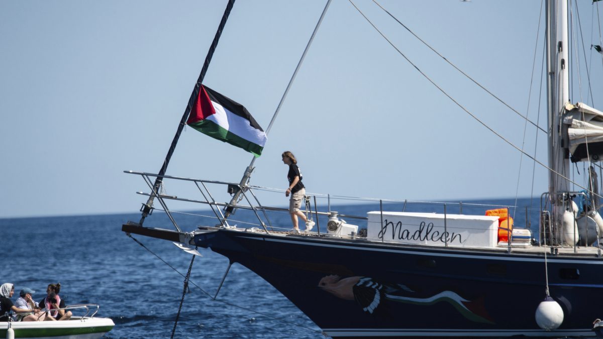 Climate activist Greta Thunberg boards the Madleen boat before setting sail for Gaza along with activists of the Freedom Flotilla Coalition, departing from the Sicilian port of Catania, Italy. AP Climate activist Greta Thunberg boards the Madleen boat before setting sail for Gaza along with activists of the Freedom Flotilla Coalition, departing from the Sicilian port of Catania, Italy. AP