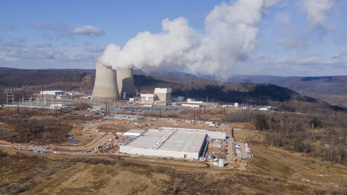 A data center owned by Amazon Web Services, front right, is under construction next to the Susquehanna nuclear power plant in Berwick, Pa. File image/ AP A data center owned by Amazon Web Services, front right, is under construction next to the Susquehanna nuclear power plant in Berwick, Pa. File image/ AP