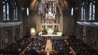 Attendees take their seats before funeral services for Mark and Melissa Hortman at the Basilica of St. Mary in Minneapolis, Minn. AP