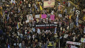 People take part in a protest demanding the end of the war and immediate release of hostages held by Hamas in the Gaza Strip, and against Prime Minister Benjamin Netanyahu's government in Tel Aviv, Israel. AP