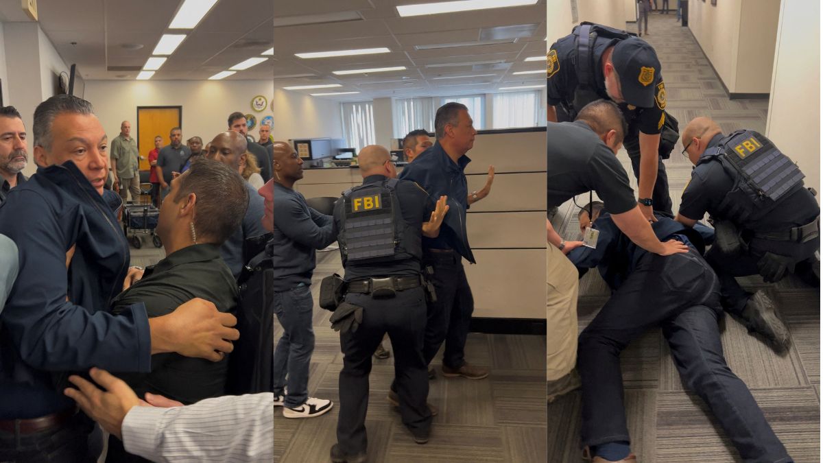 US Senator Alex Padilla (D-CA) is held down on the floor before being handcuffed by security officers after he attempted to ask a question during US Homeland Security Secretary Kristi Noem's press conference, in Los Angeles, California, US, June 12, 2025, in this still image obtained from a video. Office of the Senator Alex Padilla via Reuters US Senator Alex Padilla (D-CA) is held down on the floor before being handcuffed by security officers after he attempted to ask a question during US Homeland Security Secretary Kristi Noem's press conference, in Los Angeles, California, US, June 12, 2025, in this still image obtained from a video. Office of the Senator Alex Padilla via Reuters