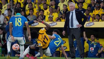 Coach Carlo Ancelotti (right) looks on from the sidelines during Brazil's FIFA World Cup Qualifying match against Ecuador. Reuters