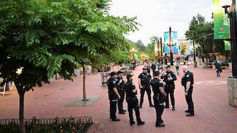 Police officers gather on Pearl Street in front of the Boulder County Courthouse, the scene of an attack that injured multiple people, in Boulder, Colorado, US, June 2, 2025. File Image/Reuters