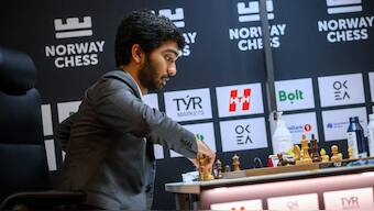 D Gukesh reacts after defeating Magnus Carlsen in Round 6 of the 2025 Norway Chess in Stavanger, Norway. Image credit: Michal Walusza/Norway Chess