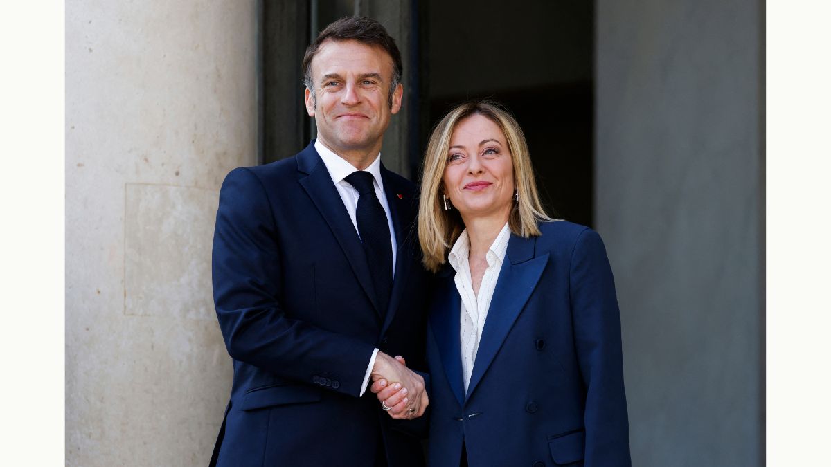Watch: Meloni’s eye-roll as Macron whispers in her ear