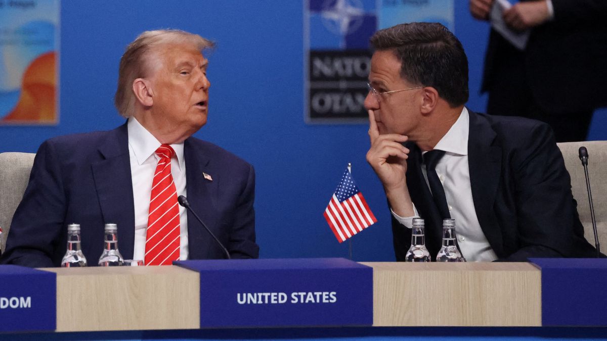 US President Donald Trump and Nato Secretary General Mark Rutte speak during the Nato Summit in The Hague, Netherlands, June 25, 2025. (Reuters/Toby Melville) US President Donald Trump and Nato Secretary General Mark Rutte speak during the Nato Summit in The Hague, Netherlands, June 25, 2025. (Reuters/Toby Melville)