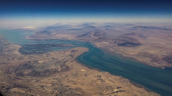 An aerial view of the Iranian shores and the island of Qeshm in the strait of Hormuz, on December 10, 2023. Reuters File