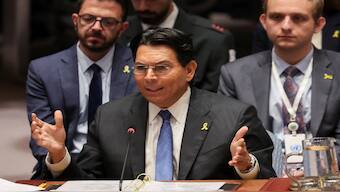 Israel's Permanent Representative to the United Nations Danny Danon speaks during a meeting of the United Nations Security Council, about the conflict between Israel and Iran, at UN headquarters in New York City, US., on Friday. Reuters