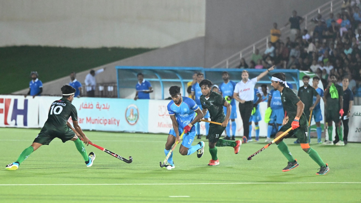 Indian and Pakistani players in action during the 2023 Junior Asia Cup. Image credit: Asian Hockey Federation Indian and Pakistani players in action during the 2023 Junior Asia Cup. Image credit: Asian Hockey Federation