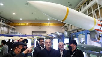 Iranian President Masoud Pezeshkian visits the Ministry of Defense missile and defence achievements exhibition in Tehran, Iran, February 2, 2025. Iran's Presidential website/WANA via Reuters